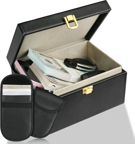 Boîtier De Blocage Du Signal De Clé De Voiture,Boite Protection Clé Voiture+2 Etui Rfid,Boitier Blocage Signal,Protecteur De Porte-Clés Antivol/Prévenir Piratage À Distance(17.2x12.3x9.5cm).