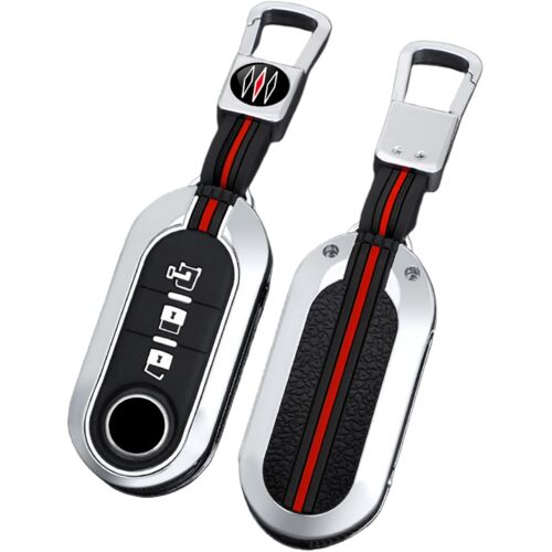 Cas De Couverture De Clé De Voiture En Alliage De Zinc Avec Silicone Pour Fiat 500 Ducato Panda 500l Punto Lancia Musa 3 Boutons (Argent B)