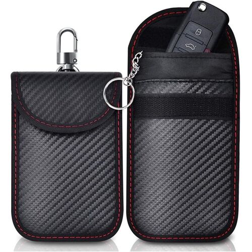 Lot de 2 Mini Etui Anti RFID Clé Voiture Portable,Pochette Voiture Protection Clef,Etui Blocage RFID pour Clef Voiture Keyless,Avec Anneau Porte-Clé Intégré Fibre Carbone Bloqueur