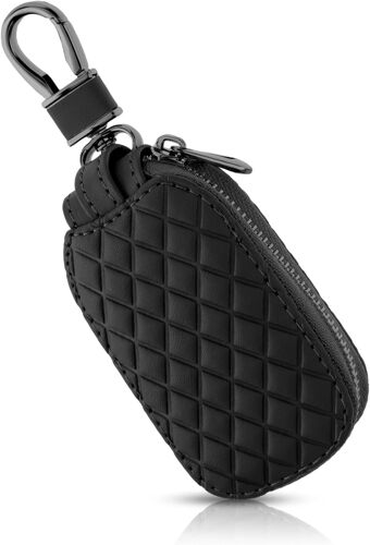 Étui de protection universel en cuir véritable pour clé de voiture-Anti-rayures-Étanche-Fermeture éclair-Avec porte-clés et mousqueton