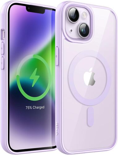 Coque Magnétique pour iPhone 14 Plus 6,7 Pouces Compatible avec MagSafe,Étui Housse Antichoc Bumper,Cadre en TPU Mat de Couleur Unie,Dos Transparent Anti-Rayures (Violet)