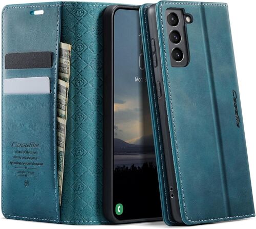 acdsgd-Coque pour Samsung Galaxy S21 5G avec Rabat Housse Premium en Cuir Etui RFID Protection Pochette Portefeuille Clapet Porte Carte Magnétique Flip Étui pour Galaxy S21 6,2'' - Bleuvert