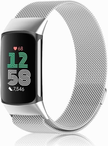 Bracelet Compatible Avec Fitbit Charge 6/Fitbit Charge 5,Métal Acier Inoxydable Tissé En Maille Ajustable Magnétique Bracelet De Montre Femmes Hommes Pour Fitbit Charge 6 -Argent