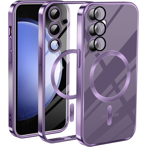 SJZG-Coque Magnétique Pour Samsung Galaxy S23 Fe, Compatible Avec Magsafe Étui Protection Antichoc Militaire Silicone Ultra Mince Housse Anti-Vibration Et Anti-Empreintes, Violet Transparent