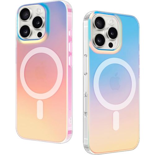 Sjzg-Coque Magnétique Pour Iphone 16 Pro Max Compatible Avec Magsafe Case, Effet Irisé Étui Translucide Mat Arrière Protection Antichoc Militaire Anti-Rayures Housse