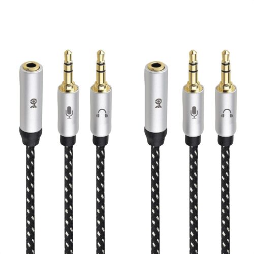 (Pack de 2) Câble diviseur de Micro pour Casque 3,5 mm Femelle vers Double mâle (diviseur de Casque 3,5 mm) - 0,2 m / 10 Pouces