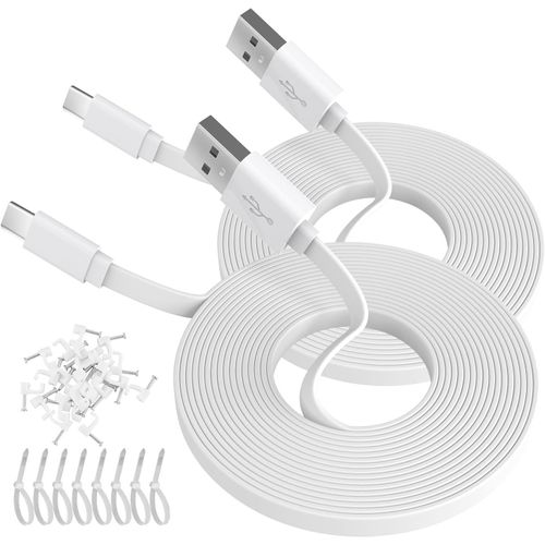 Câble d'extension d'alimentation plat de 5 m pour caméras de sécurité à domicile compatibles USB-C ou autres appareils (téléphone, manette Switch Pro, etc.), rallonge USB A vers type C pour