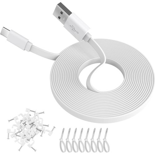Câble d'extension d'alimentation plat de 5 m pour caméras de sécurité à domicile compatibles USB-C ou autres appareils (téléphone, manette Switch Pro, etc.), rallonge USB A vers type C pour