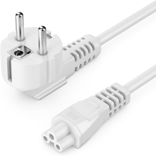 3,0m Câble Secteur Câble d'alimentation Contact de Protection Fiche Type F (CEE 7/4) Coudé 90° à Prise IEC C5 2,5 Ampères Accouplement de Trèfle Bloc d'alimentation Ordinateur Portable Blanc