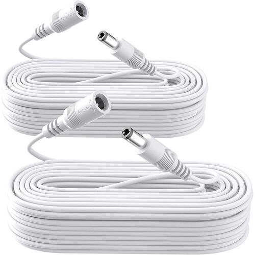 2pcs 10m Câble d'extension d'alimentation, câble d'extension DC 12V 5,5 mm x 2,1 mm Compatible avec l'adaptateur d'alimentation 12V DC ou Le Chargeur Mural pour caméra de sécurité CCTV (Blanc)