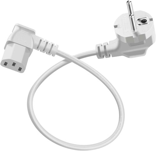 Cable Alimentation Coudé à 90° C13 Câble IEC Contact de Protection de Câble Type F (CEE 7/4) vers Prise C13, pour Ordinateur, TV, Moniteur, écran, Projecteur, Etc (Blanc, 1.5m)