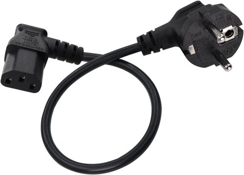 Cable Alimentation Coudé à 90° C13 Contact de Protection de Câble Type F (CEE 7/4) vers Prise C13, pour Ordinateur, TV, Moniteur, écran, Projecteur, Etc (Noir, 0.5m)