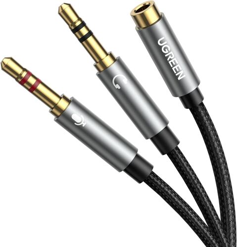 Splitter Audio Double Jack 3.5mm Stéréo TRRS Adaptateur Micro Casque Mâle vers 2 Femelle Câble Répartiteur Y Compatible avec Ordinateur PC Tablette Haut Parleur Enceinte 20CM