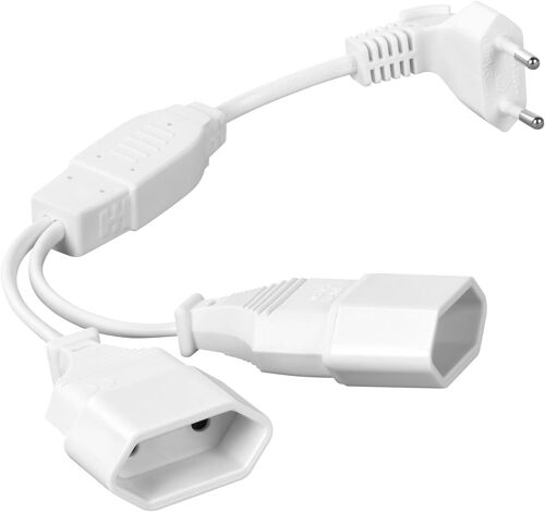 rallonges d'alimentation,30cm 2 en 1 Câble d'extension de Prise d'extension EU,0,75 mm² Max. 2.5A/250V Fiche Euro vers Prise Euro pour Ordinateur,TV,PC,Blanc.[Y24]