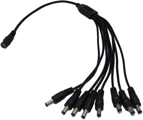 DC câble répartiteur d'alimentation, 1 Femelle vers 8 Male Camera câble répartiteur d'alimentation CC, Branche câble DC Jack Y Splitter pour pour CCTV Caméra de sécurité, LED Strip Light