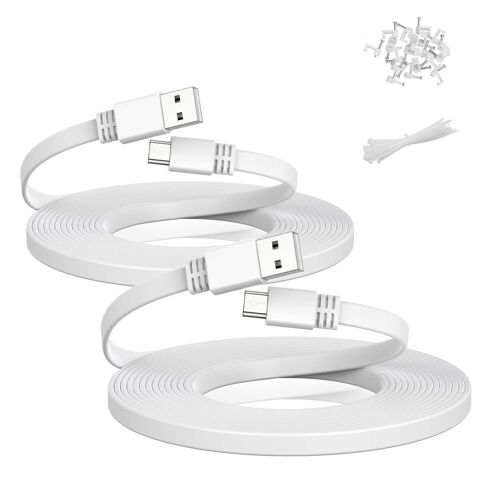 Lot de 2 câbles d'alimentation Micro USB 3M,Cordon Charge Caméra Sécurité Domicile Plat Chargeur pour Wyze Cam Pan,Yi Cam,Nest Cam,Blink XT XT2 Mini,Furbo Dog,Arlo Q,Zmodo,Netvue,Xbox One.[Y21]