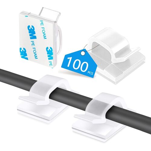 Lot de 100 Clips Câbles, Cable Adhesif Rangement de Câble, Attache Câble Auto Collant, Organisateur de serre-câbles, Crochets pour fixation de câbles, grand