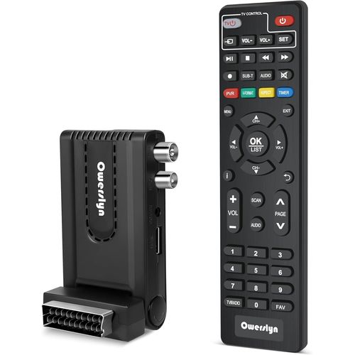 CFRY-Décodeur Numérique Terrestre 2024 DVB-T2 HD 1080P H265 HEVC Main 10 Bits HDMI CEC TV Stick Supporte Sortie HDMI/Péritel et Enregistreur USB Multimédia / PVR [Télécommande 2 en 1 avec