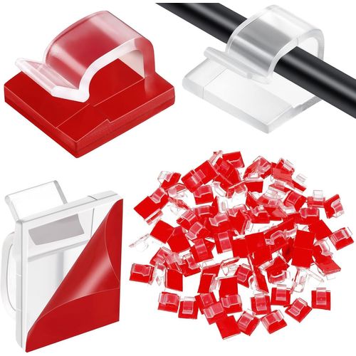 SUBZONAL-Lot de 100 Clips de câble Autocollants pour éclairage extérieur - Mini Crochets pour Voiture, Bureau, Maison, décoration Lumineuse (Transparent, Taille S)