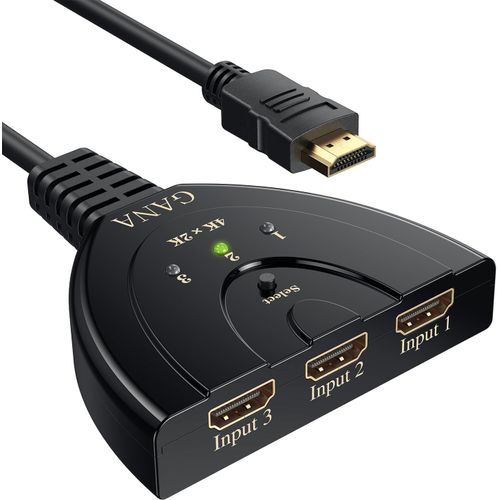 Multiprise Hdmi Switch 3 Entrée 1 Sortie Commutateur Hdmi 4k Avec Câble Haute Vitesse,Compatible Avec Tv,Roku,Fire Tv Stick,Xbox,Ps5,Ps4,Blu-Ray,Pc
