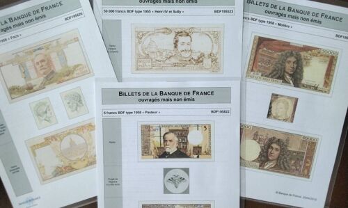 Lot De 4 Documentations De Billets De Banque Français Ouvragés Mais Non Émis