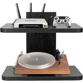 Étagère Flottante pour Meuble TV, Meuble TV Suspendu Support Mural pour Projecteur Média de Divertissement Étagère DVD pour PS4/Décodeur de Câbles/Lecteurs DVD/Console de Jeu (Gris 1Couche)