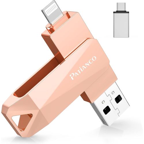 ASFASFq-Clé USB pour iPhone Apple MFI Certifié Patianco 512G Clef USB 3.0 Transfert Grande Vitesse 3 en 1 Clé USB Photostick Pendrive pour Lightning/iPad/Type C-iPhone/Smartphone/Tablet/PC (512GO,Ros