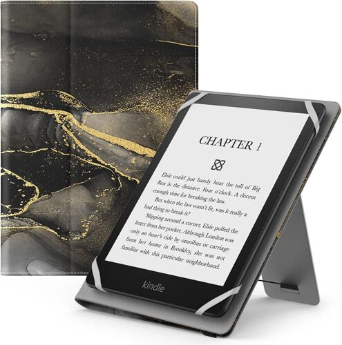 Étui Universel Pour 6"" 6.8"" 7"" Kindle Ereaders Fire Tablette-Kindle/Kobo/Voyaga/Lenovo/Sony Kindle E-Book E-Reader Tablette,Coque En Pu Avec Support Réglable Et Dragonne,Marbre Noir Or