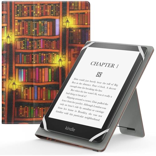 Étui Universel pour 6"" 6.8"" 7"" Kindle eReaders Fire Tablette - Kindle/Kobo/Voyaga/Lenovo/Sony Kindle E-Book E-Reader Tablette, Coque en PU avec Support Réglable et Dragonne, Bibliothèque rétro