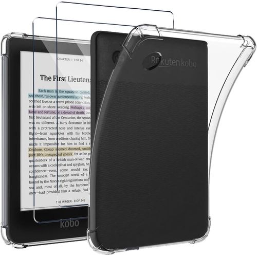 Coque Pour Kobo Clara Colour/Clara Bw + [2 Pièces] Verre Trempé,[Antichoc] Souple Silicone Transparente Protection Étui,Ultra Mince [Anti-Rayures] Housse Case Cover Pour Kobo Clara Color