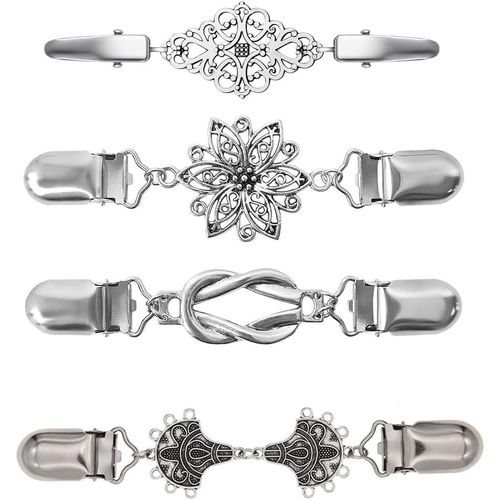 Meimie-4pcs Cardigan Clip,Pinces À Pull,Clips De Pull Vintage,Pince À Cardigan,Shawl Clip,Rétro Châle Pull Clips Vintage Cardigan Collier Clips Robe Chemise Shawl Clip Vintage,Pour Femmes Filles Portant