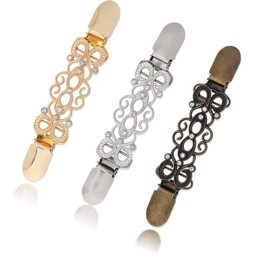 Kjdal-Lot De 3 Clips Vintage Créatifs Pour Cardigan-Avec Strass-Pour Écharpe,Chemises,Robes,Écharpes-Pour Vêtements-Rétro Et Élégant-Accessoires De Charme,Eine Grösse,Alliage,Strass