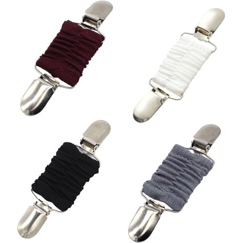 Meimie-4 Pièces Pinces Pour Robe,Pince Cardigan,Clip Cardigan Avec Bande Élastique,Pinces À Vêtements Pince À Taille Pinces À Chapeau De Voyage,Shawl Clip Pull Clip (Noir + Gris + Blanc + Bordeaux)
