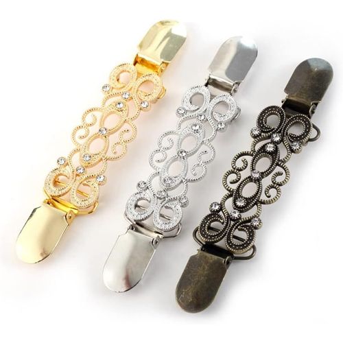 Kjdal-Pinces À Chandail Rétro,3 Pièces Pull Clips Alliage Sweater Shawl Clip Chandail Pince Cardigan Buckle Femme Châle Clips