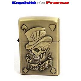 Briquet Tempête Essence - Poker Addict Skull & Aces - Tête De Mort 3d - Réplique Zippo