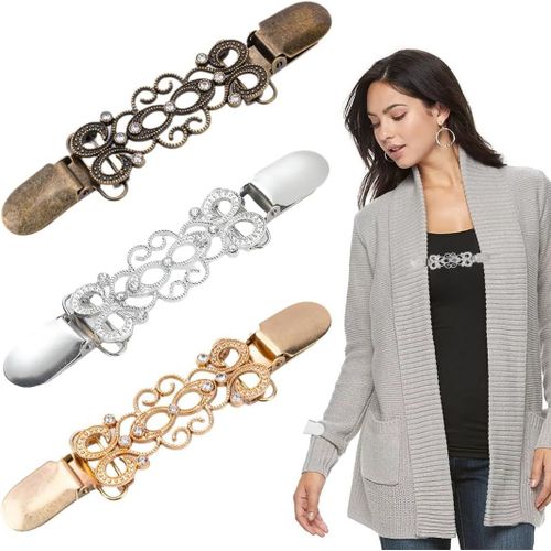 Kjdal-3pcs Cardigan Clip,Pinces À Pull,Clips De Pull Vintage,Pince À Cardigan,Shawl Clip,Rétro Châle Pull Clips Vintage Cardigan Collier Clips Robe Chemise Broche Clips Pour Femmes Filles Portant