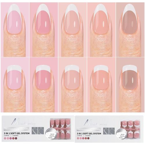 Oayew-300 Pcs Press On Nails Faux Ongles Fake Nails Amande 15 Tailles Ongles Autocollants Adhesif Kit De Faux Ongles Capsule Ongle Faux Ongles Pour Femmes Filles Décoration Diy Accessoire (Set B) 