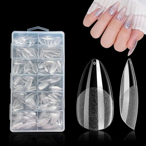 552 Pièces Capsule Americaine Ongle Amande, 12 Tailles Capsules Ongles Gel Couverture Complète, Semi Givré Faux Ongles Pour Débutant En Manucure 