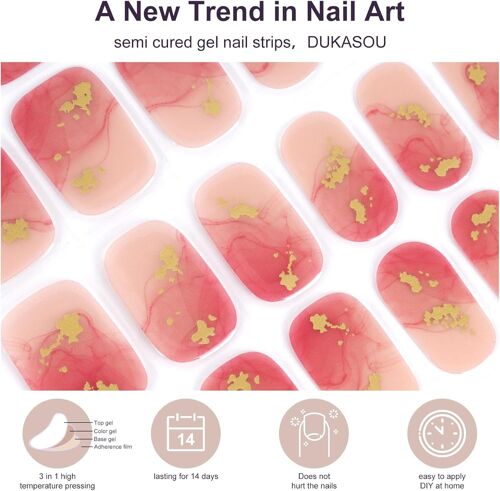 Autocollant Ongle Gel Uv - 28pcs Vernis Autocollant Ongles Uv Gel Nail Stickers Auto-Adhésifs Ongles En Gel Uv Semi Durci Longue Durée Pour Femmes Filles Nail Designs Art Qualité Salon 