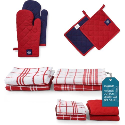 Tianyi-Lot De 12 Torchons De Cuisine Et De Vaisselle En Pur Coton Rouge