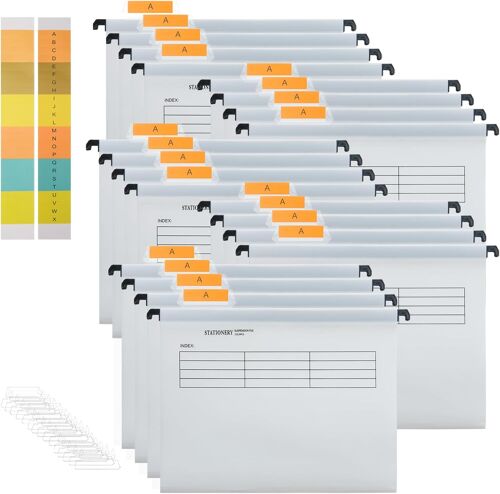 24pcs A4 Dossiers Suspendus [Pack 24],Classeur En Pp Avec Onglets Et Insertions, Classeur Suspendu Pour Bureau, ¿¿Cole Et Bureau De Travail Classification Des Dossiers Classeur
