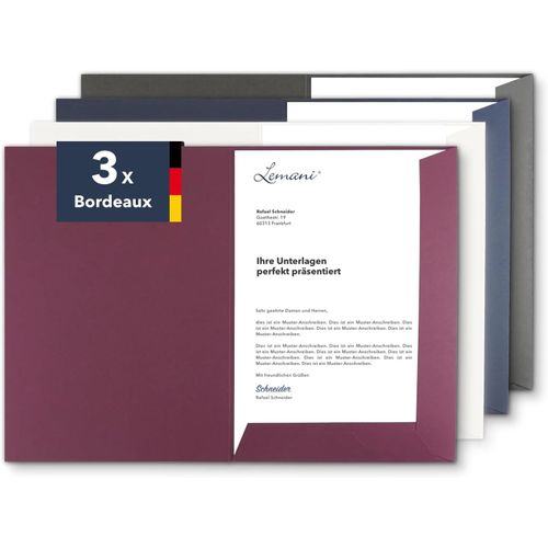 Moiuy-Lot De 3 Pochettes De Présentation A4 Bordeaux - Disponible En 7 Couleurs - Directement Du Fabricant - Utilisation Polyvalente Pour Vos Offres, Exposés, Projets Ou Rapports Commerciaux