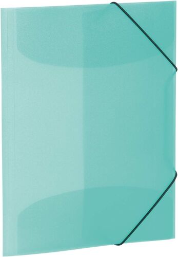 JEXNOVASHOP-19584 Lot de 3 chemises A3 en plastique translucide avec rabats intérieurs et élastiques, pour garçons et filles - Turquoise translucide