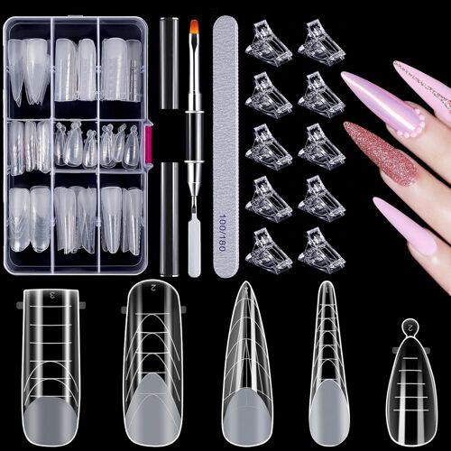 120 Pièces Faux Ongles Conseils De Extension 5 Formes Clear Système De Formes D'ongles Doubles Avec Nail Tips Clip, Brosse À Ongles À Double Extrémité Et Limes À Ongles