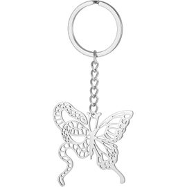 KAL-Porte-Clés De Papillon Serpent En Acier Inoxydable Pendentif Unique À Double Symbolisme Accessoires De Sac À Main Pour Hommes Femmes