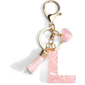 KAL-Porte-Clés Avec Lettre, Initiales, Porte-Clés Avec Pendentif En Forme De C?ur, Pompon Rose, Cadeaux Pour Femme, Sac À Main, Décoration De Voyage