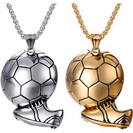 Kal-Lot De 2 Colliers Avec Pendentif En Forme De Chaussure De Football - Chaîne Rock Punk Hip Hop - Pour Hommes Et Femmes - Or Argenté