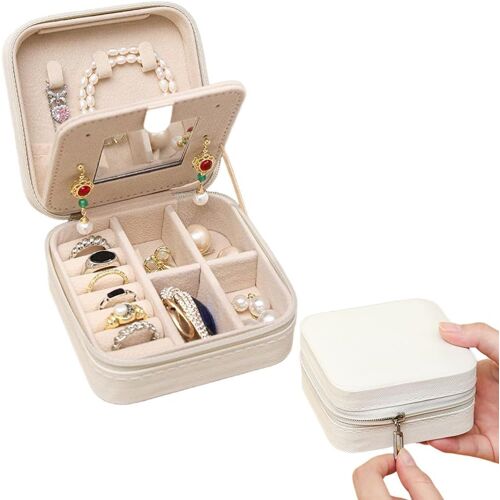 Kalanka-Boîte À Bijoux Blanche Avec Miroir, Étui De Voyage Portable Pour Bijoux Boucles D'oreilles/Colliers, Boîte À Bijoux Compacte Pour Femmes Et Filles, Boîte À Bijoux Femme Voyage Pochette Bijoux