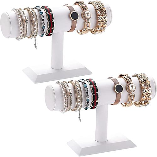 Subzonal-Polmart Porte Bracelets Porte Bijoux 2 Pièces Porte Bijoux En Cuir Pour Le Stockage Et L'affichage De Bijoux, Blanc