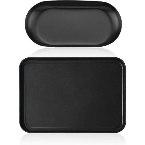 Kal-Lot De 2 Plateaux Noirs Rectangulaires - Étagères De Rangement Avec Ornements Ovales - Décoration De Bijoux Et Rangement Pour Plan De Travail